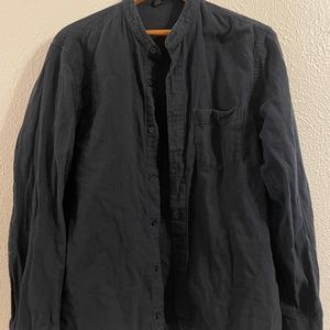 MUJI Band Collar Button Up Navy Long Sleeve Shirt